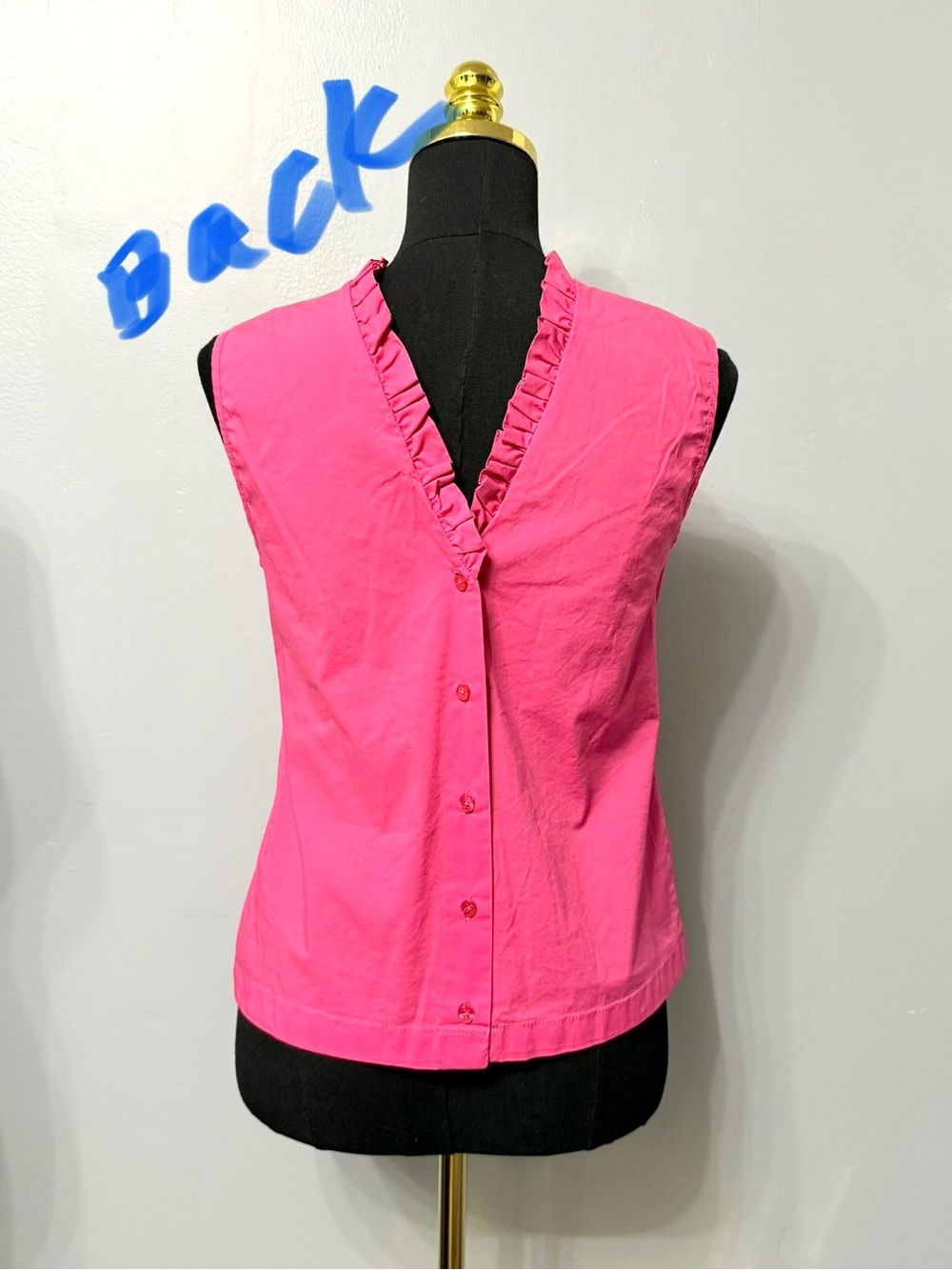 #5) Laundry By Shelli Segal Pink Sleeveless Ruffle Neck Line, Back Button Top